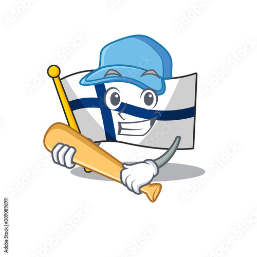 Funny smiling flag finland cartoon mascot playing baseball