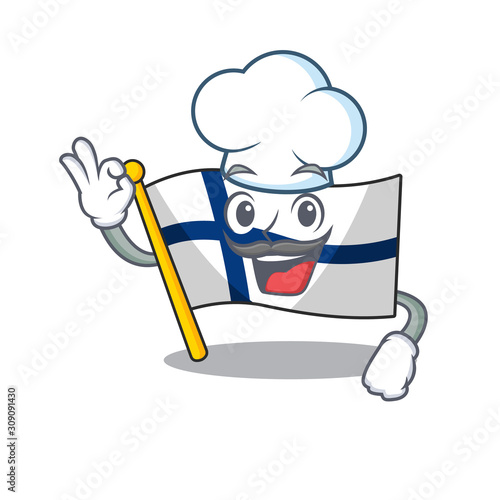 Happy Chef flag finland cartoon character with white hat