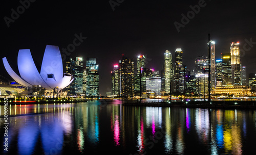 The spectacular skyline of Singapore at night