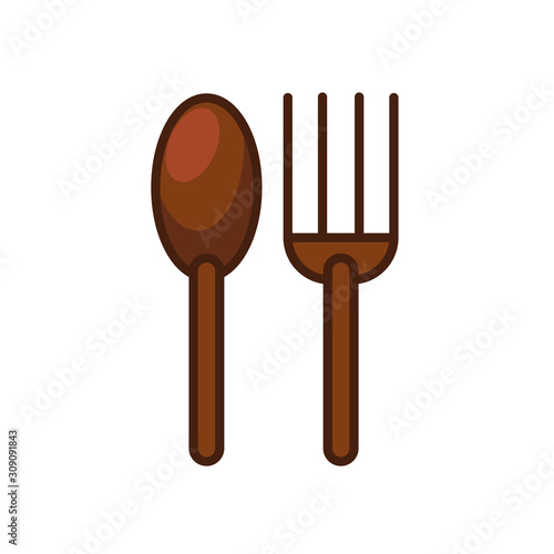 fork and spoon wooden cutleries icon