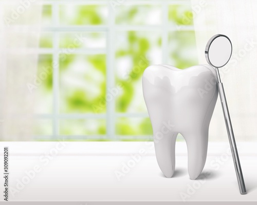 Human white tooth and health dentist instrument