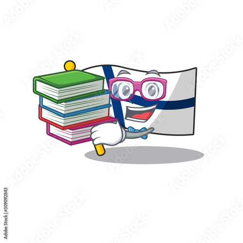 Student with book flag finland mascot cartoon character style