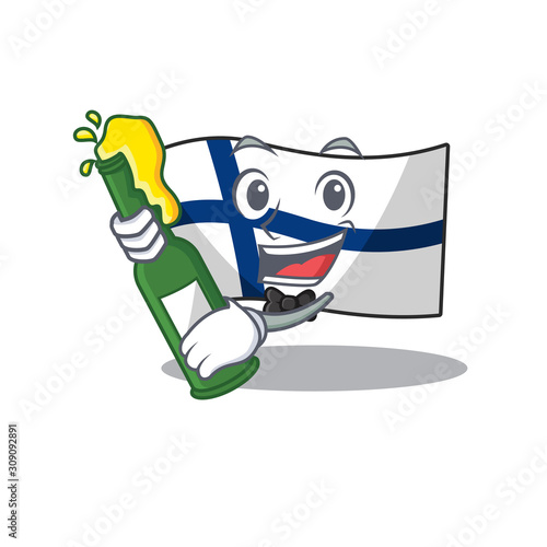 Cool flag finland with beer mascot cartoon style