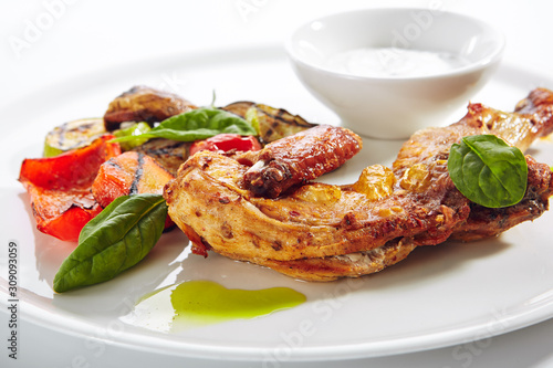 Tapaka or Tabaka Chicken with Grilled Vegetables photo