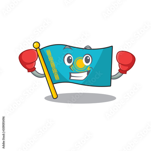 Funny Boxing flag kazakhstan cartoon character style