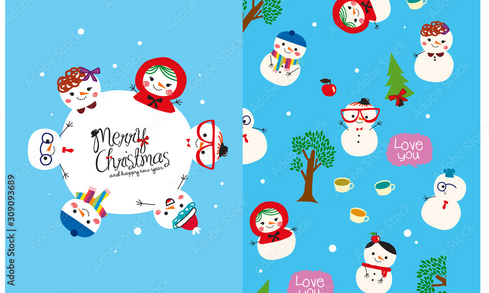 snow doll with pattern vector set snow doll with pattern vector set