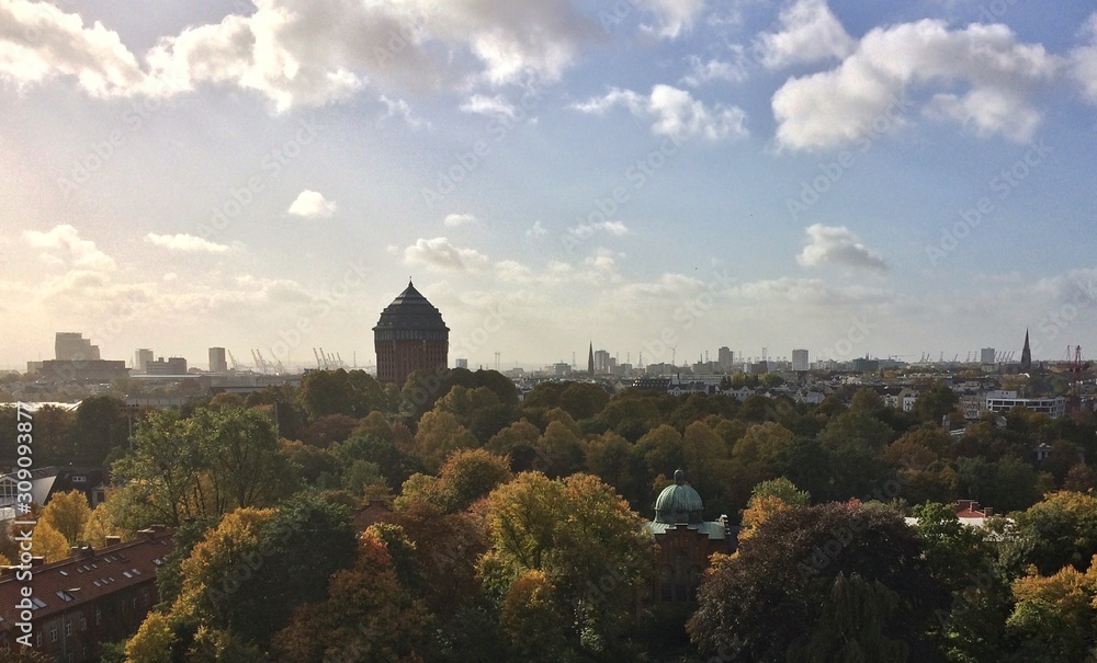 Autumn view over Hamburg Germany