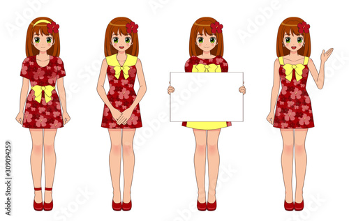 沖縄　女の子　ちゅらかーぎー（ベクター）Anime Okinawa Girl (vector).
