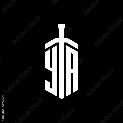 YA logo monogram with sword element ribbon design template
