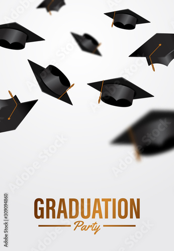 Luxury graduation party ceremony poster banner template with throwing graduation caps in to air