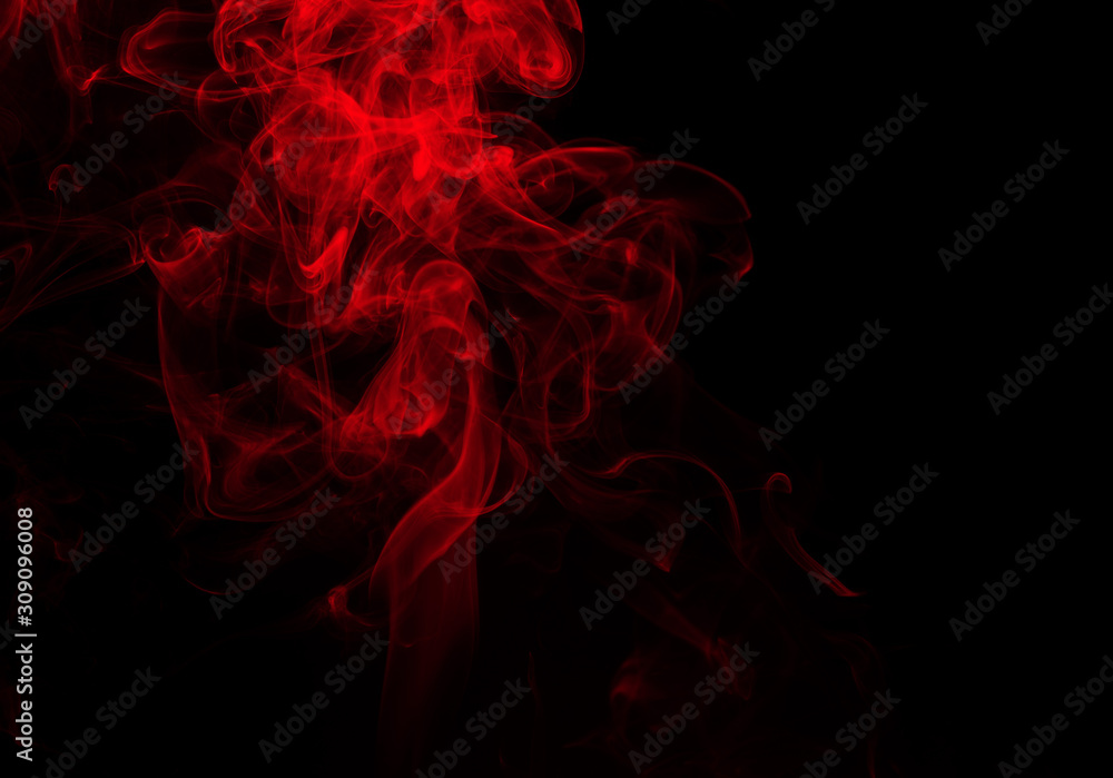 Fluffy puffs of red smoke and fog on black background, fire design and darkness concept Fluffy puffs of red smoke and fog on black background, fire design and darkness concept