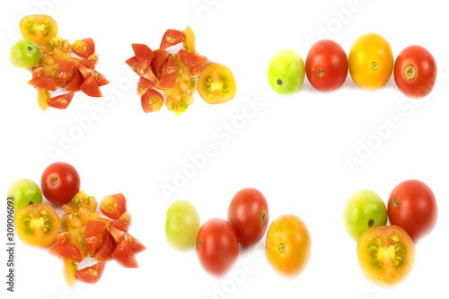 Brightly colored tomatoes isolated over white background