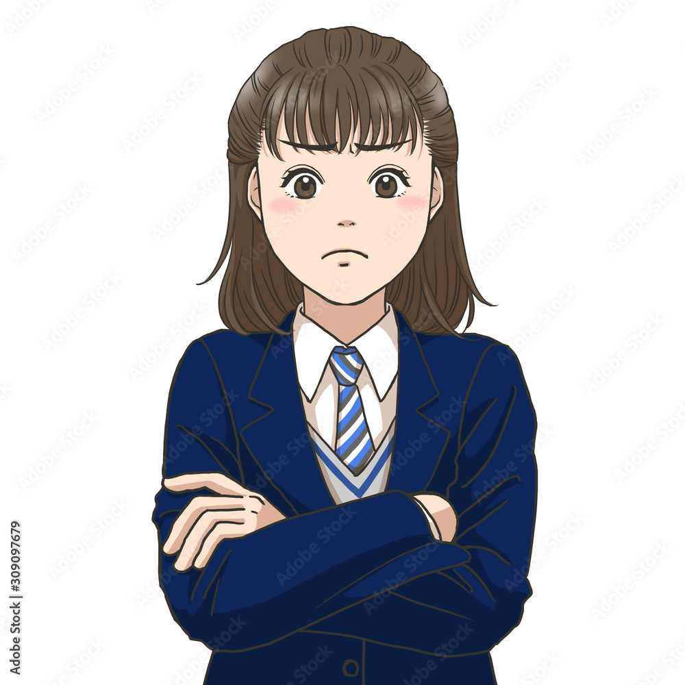 A high school girl with her arms crossed A high school girl with her arms crossed
