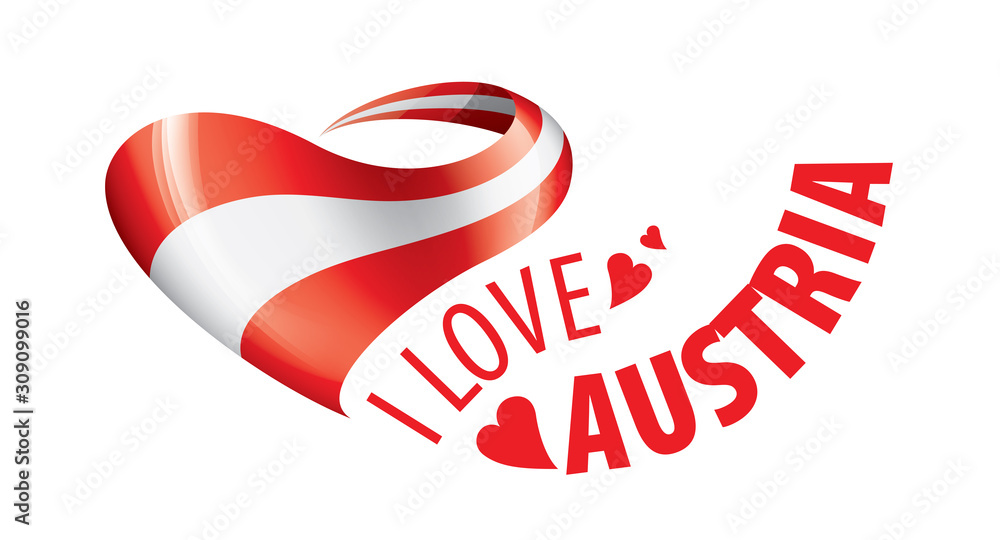 Obraz premium The national flag of the Austria and the inscription I love Austria. Vector illustration