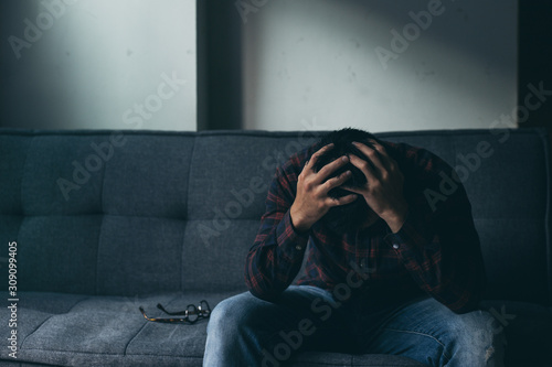 Valokuva panic attacks alone young man sad fear stressful depressed emotion