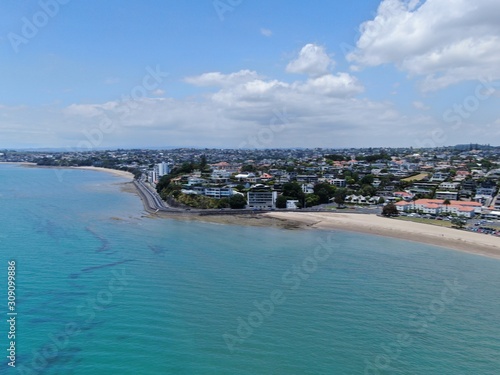 Bastion Point, Auckland / New Zealand - December 12, 2019: The Amazing Cliff of Bastion Point, Okahu Bay and Mission Bay Beach photo