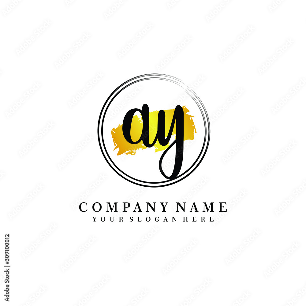 Initial AY handwriting logo, and brush circle template Initial AY handwriting logo, and brush circle template
