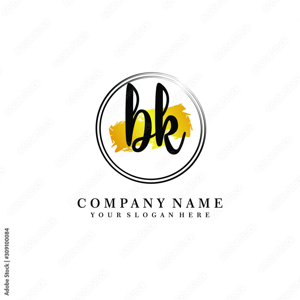 Fototapeta premium Initial BK handwriting logo, and brush circle template 