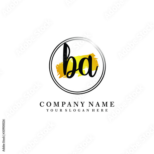 Initial BA handwriting logo, and brush circle template 