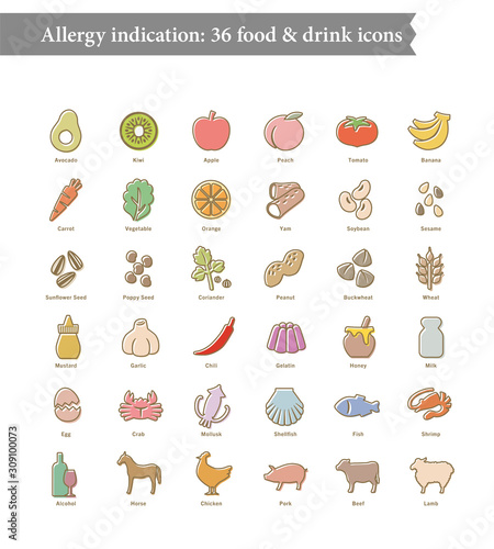 Allergens 36 food , Restaurant menu icons