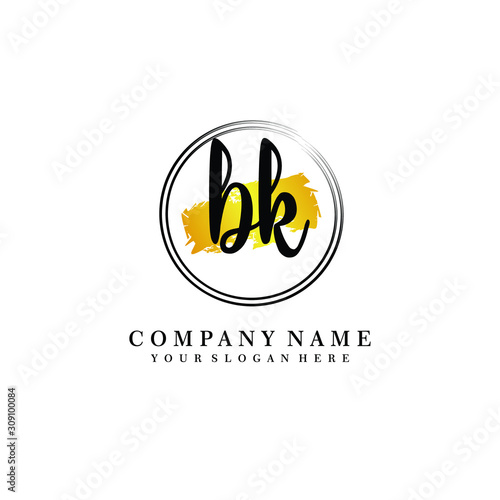 Initial BK handwriting logo, and brush circle template 