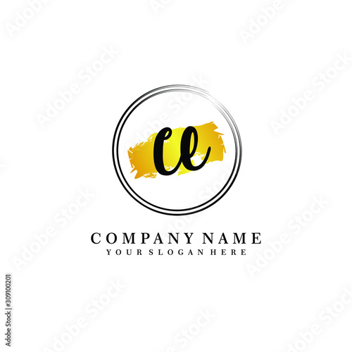 Initial CE handwriting logo  and brush circle template 