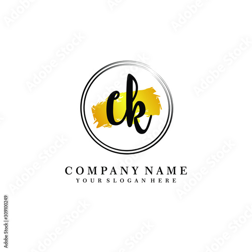 Initial CK handwriting logo  and brush circle template 