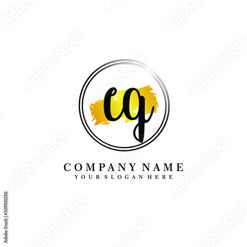 Initial CQ handwriting logo, and brush circle template 