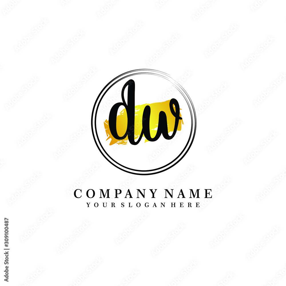 Initial DW handwriting logo, and brush circle template Initial DW handwriting logo, and brush circle template