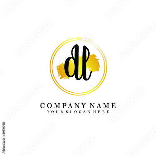 Initial DL handwriting logo  and brush circle template 