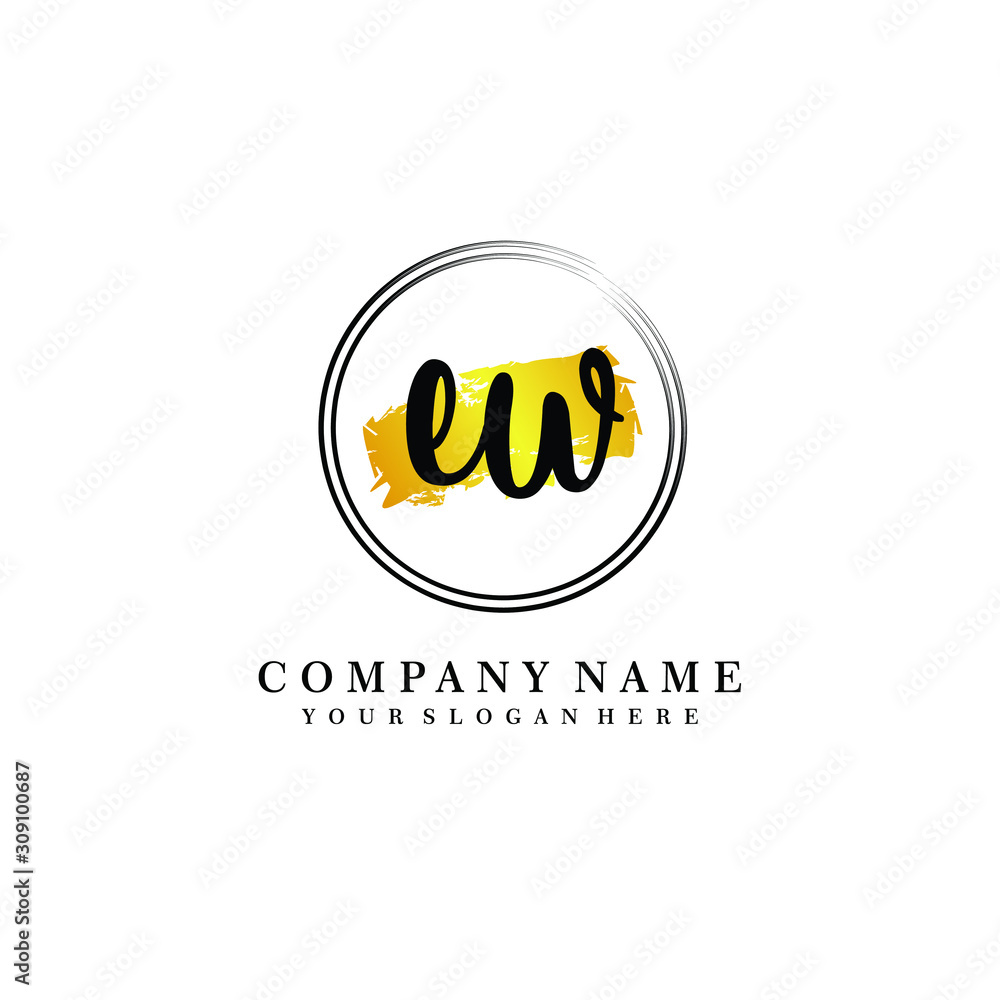 Initial EW handwriting logo, and brush circle template Initial EW handwriting logo, and brush circle template
