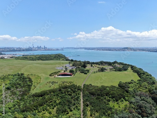 Bastion Point, Auckland / New Zealand - December 12, 2019: The Amazing Cliff of Bastion Point, Okahu Bay and Mission Bay Beach photo