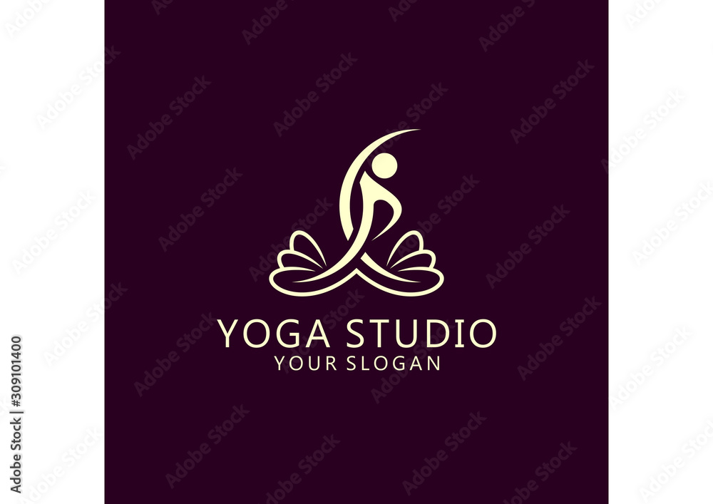 Vector logo illustration of a person with yoga movements on a lotus Vector logo illustration of a person with yoga movements on a lotus