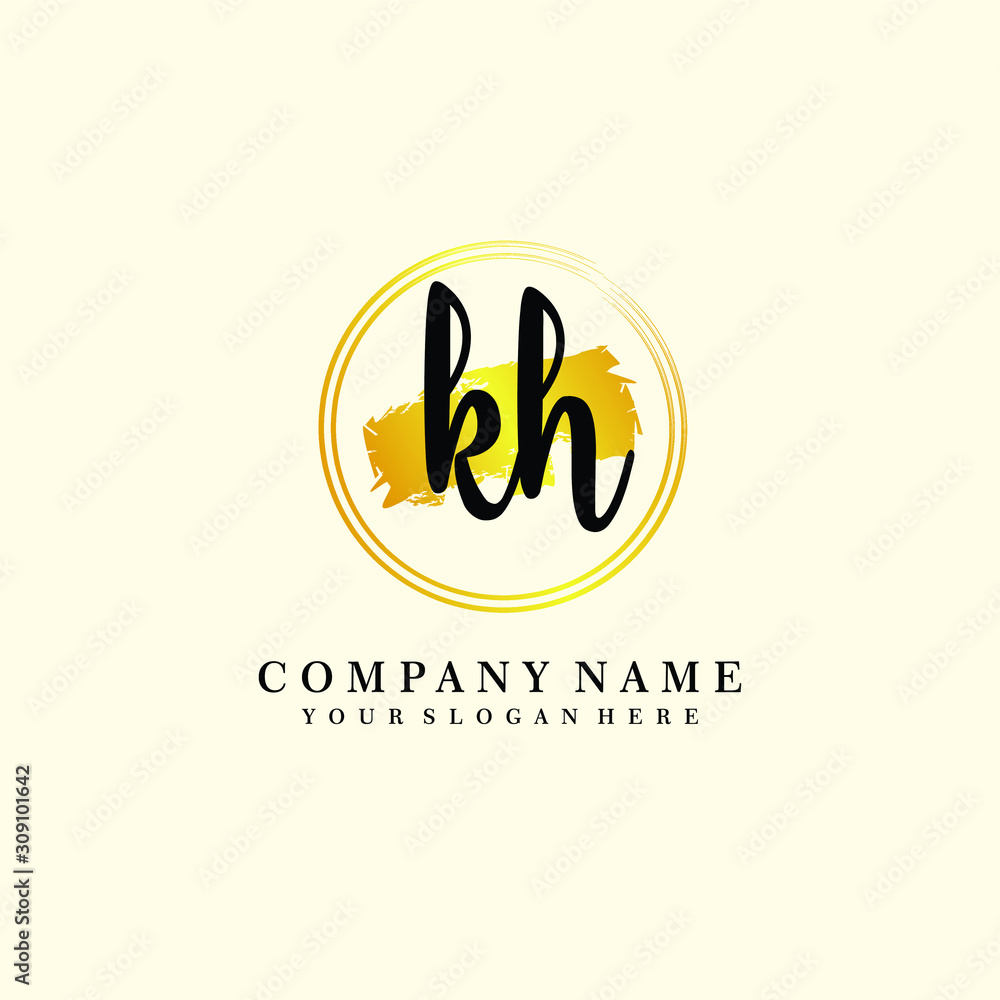Obraz premium Initial KH handwriting logo, and brush circle template 