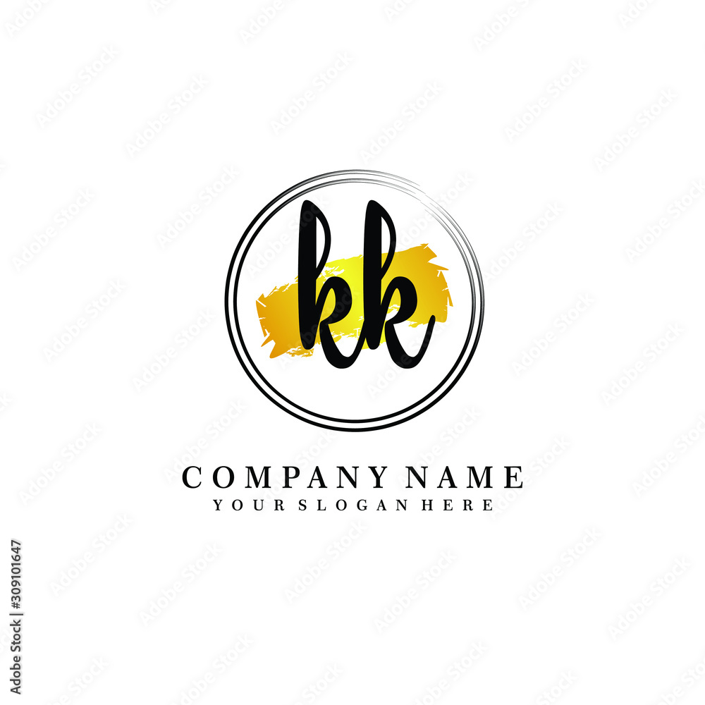Initial KK handwriting logo, and brush circle template Initial KK handwriting logo, and brush circle template