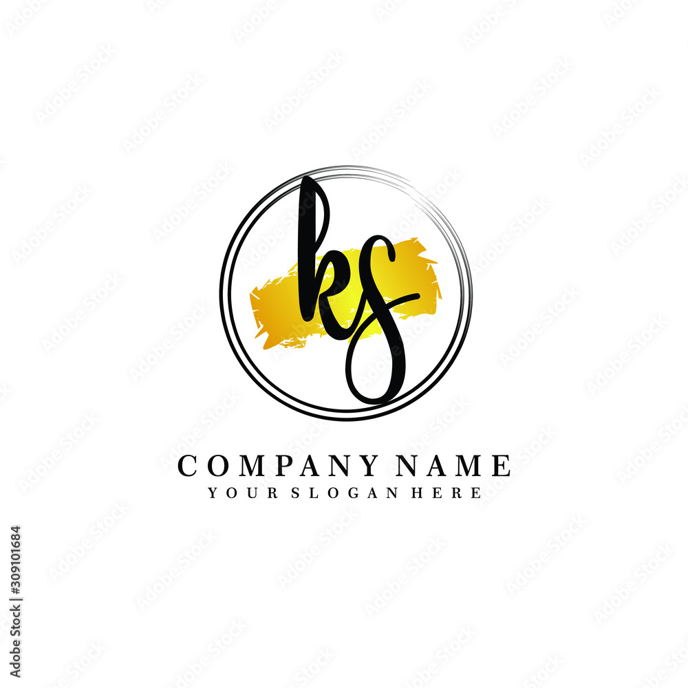 Initial KS handwriting logo, and brush circle template Initial KS handwriting logo, and brush circle template