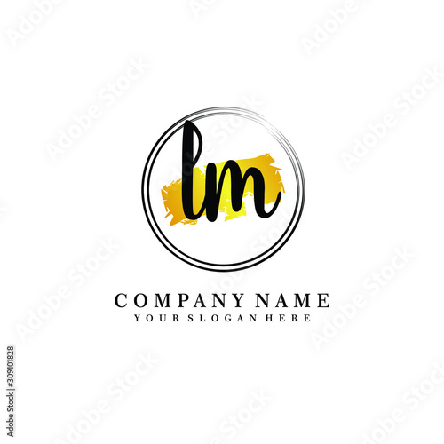 Initial LM handwriting logo, and brush circle template 