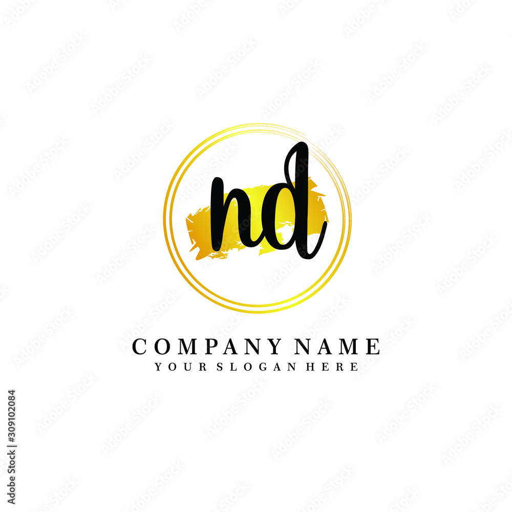 Fototapeta premium Initial ND handwriting logo, and brush circle template 