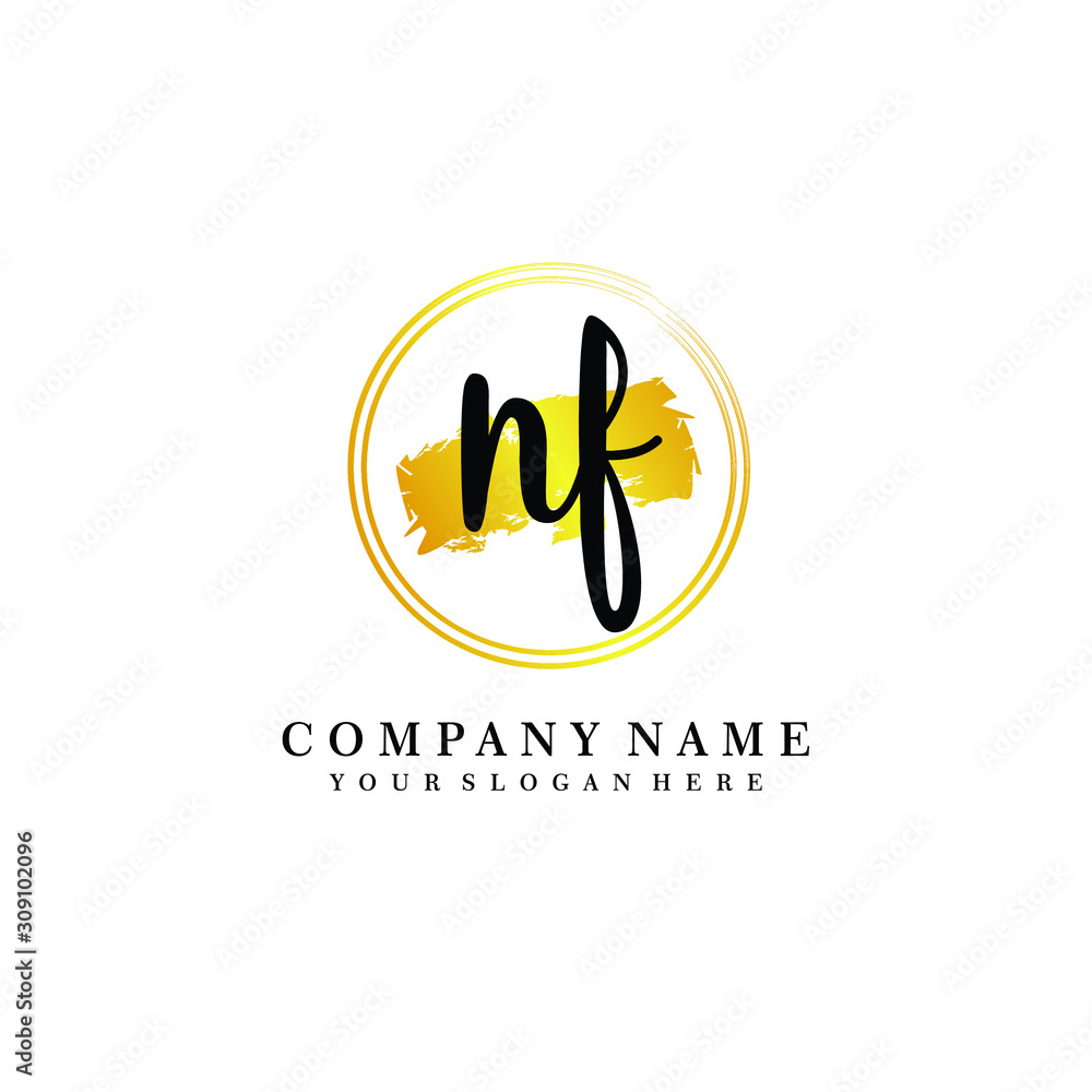 Initial NF handwriting logo, and brush circle template Initial NF handwriting logo, and brush circle template
