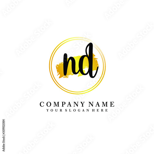 Initial ND handwriting logo, and brush circle template 