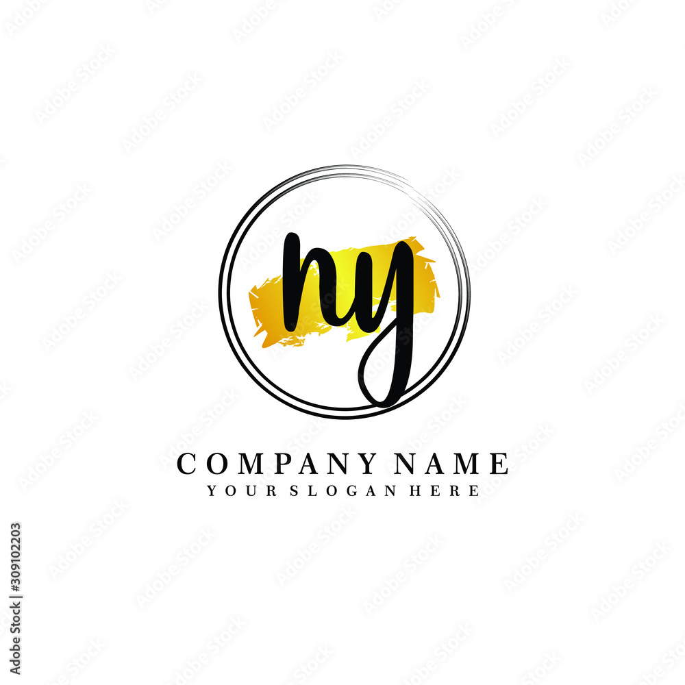Initial NY handwriting logo, and brush circle template Initial NY handwriting logo, and brush circle template