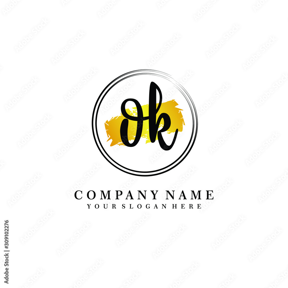 Initial OK handwriting logo, and brush circle template Initial OK handwriting logo, and brush circle template