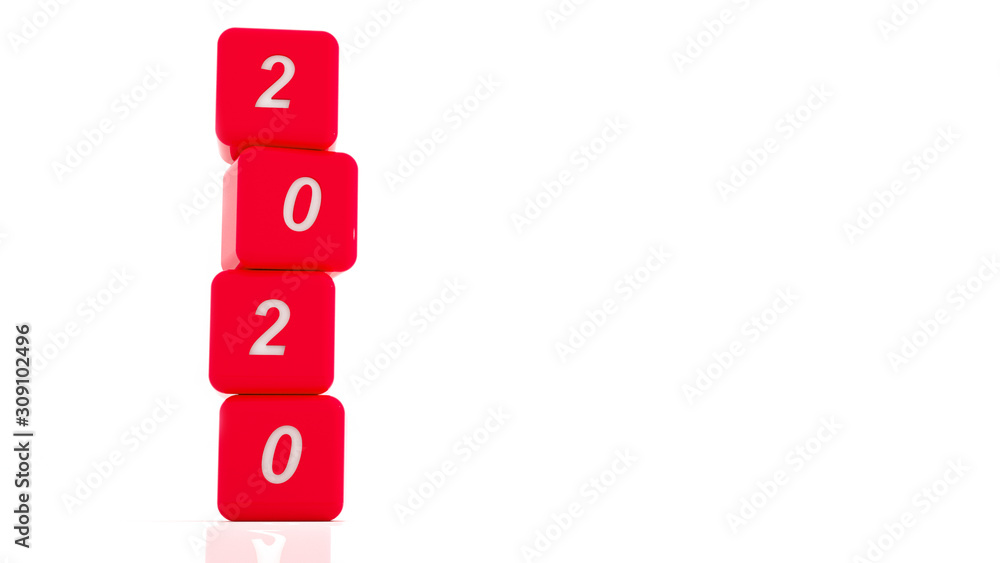 3d illustration of 2020 new year concept with cube and number 3d illustration of 2020 new year concept with cube and number