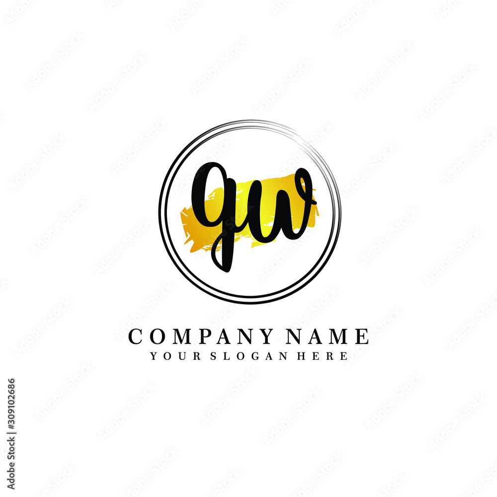 Initial QW handwriting logo, and brush circle template Initial QW handwriting logo, and brush circle template