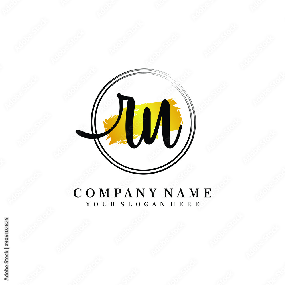 Obraz premium Initial RU handwriting logo, and brush circle template 