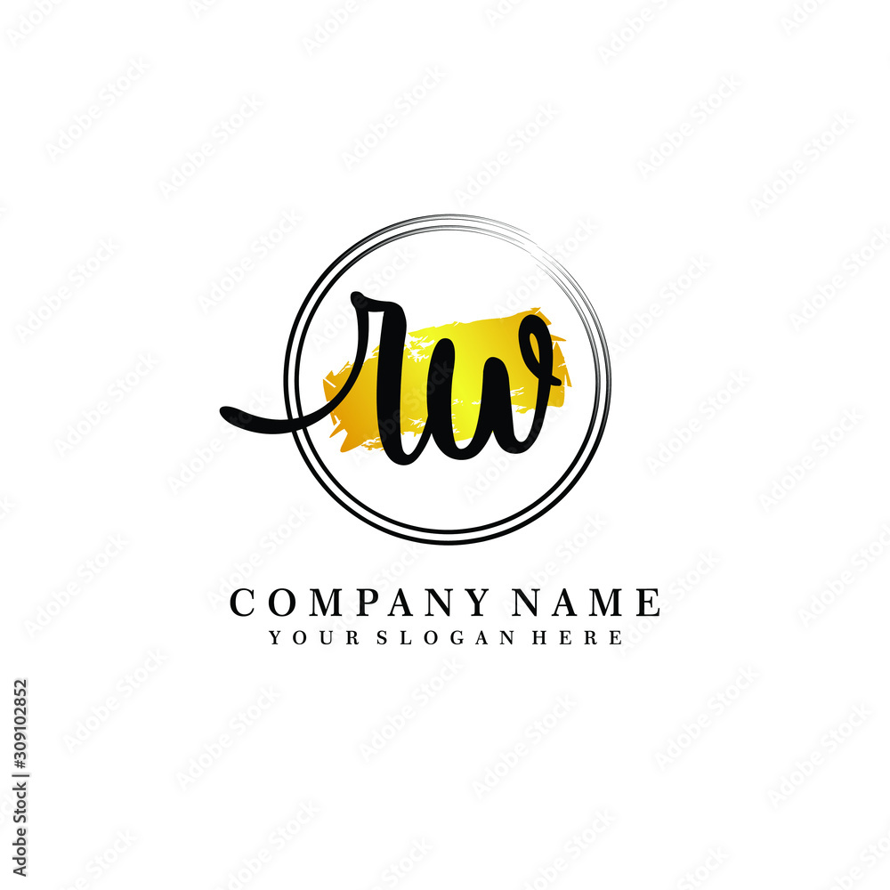 Initial RW handwriting logo, and brush circle template Initial RW handwriting logo, and brush circle template