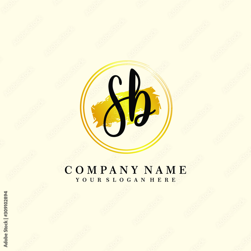 Fototapeta premium Initial SB handwriting logo, and brush circle template 