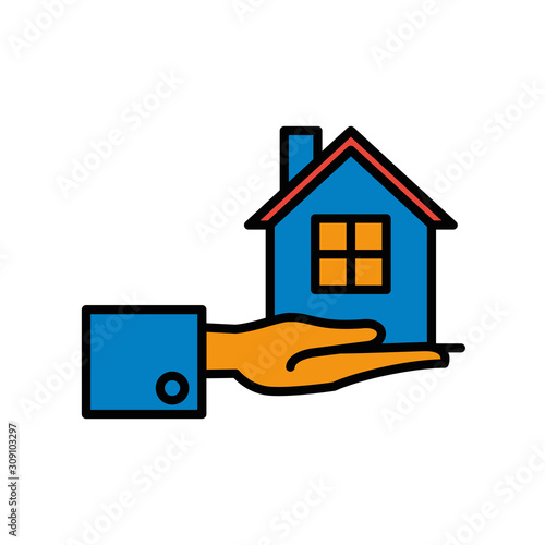 hand lifting house front facade