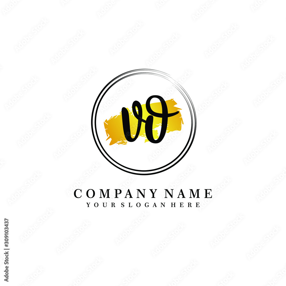 Initial VO handwriting logo, and brush circle template Initial VO handwriting logo, and brush circle template