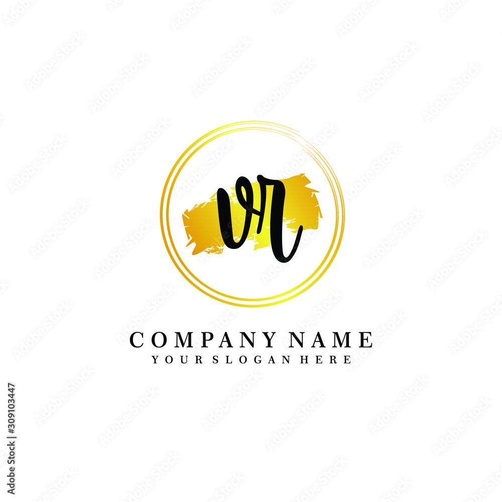 Initial VR handwriting logo, and brush circle template Initial VR handwriting logo, and brush circle template
